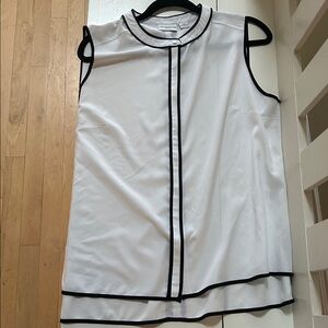 Liz Claiborne Black & White Contrast Trim Sleeveless Blouse Mandarin Collar